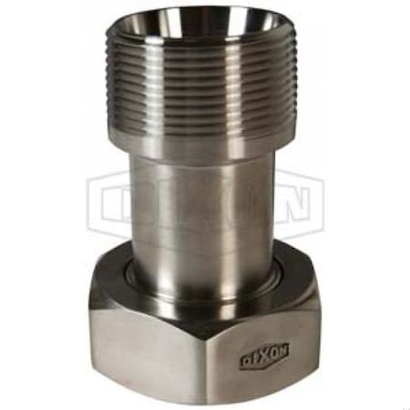 Dixon Sanitary Adapter, 3 in Nominal, Plain Bevel Seat x MNPT with Hex Nut End Style, 304 SS, Domestic 14-19-G300